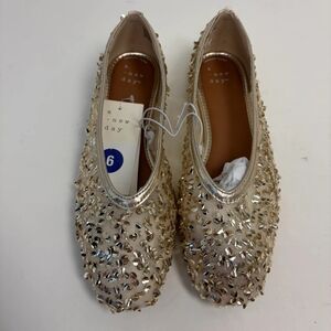 Women's Sparkling Gold Flats Size 6 #431